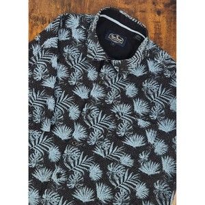 Nat Nast‎ Mens Large Button-Up Hawaiian Shirt Silk Blend Black/Blue Palm Print